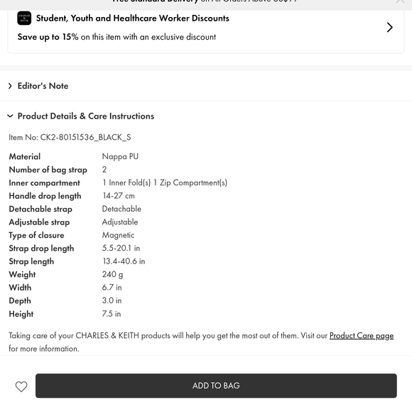 Charles & Keith Black Shoulder Bag with Gold Chain - Picture 14 of 15